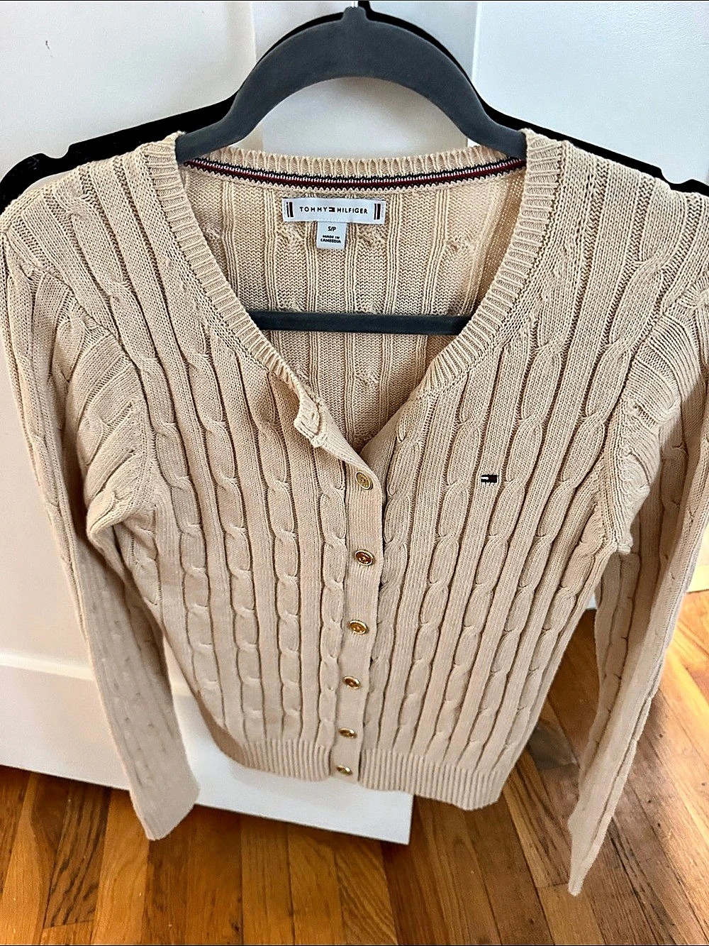 Tommy Hilfiger Women's Cable-Knit Button-Front Cardigan Beige Small